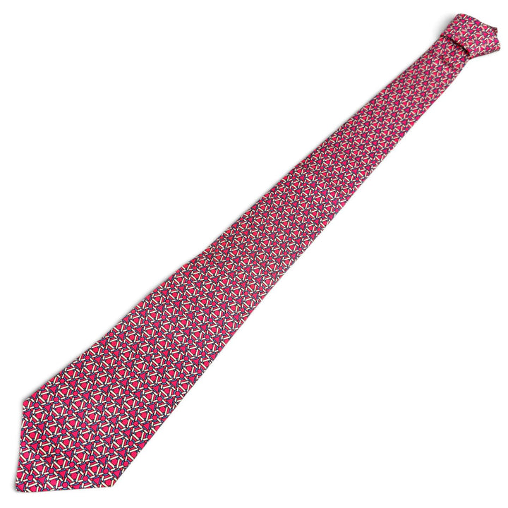Pristine HERMES tie Geometric pattern pink silk mens 7421 HA