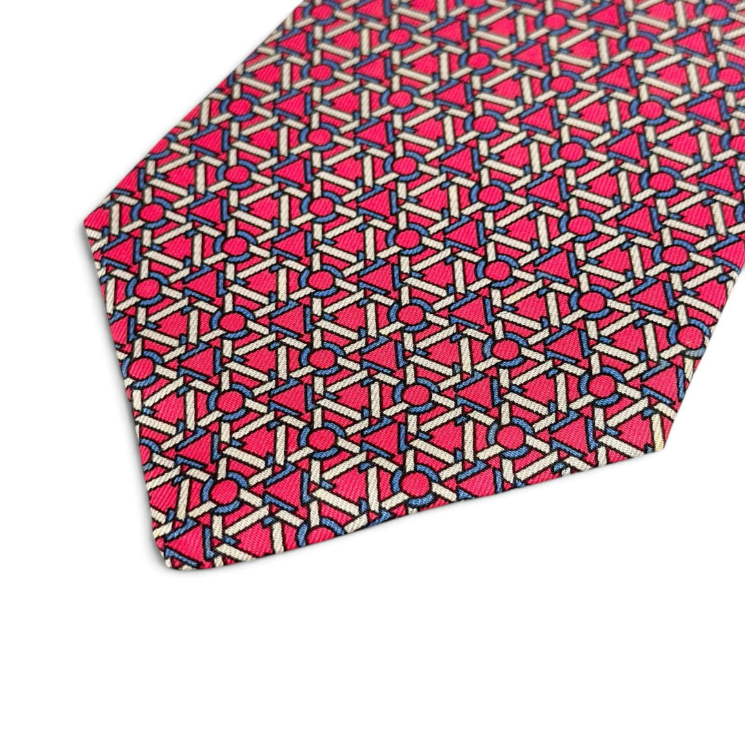 Pristine HERMES tie Geometric pattern pink silk mens 7421 HA