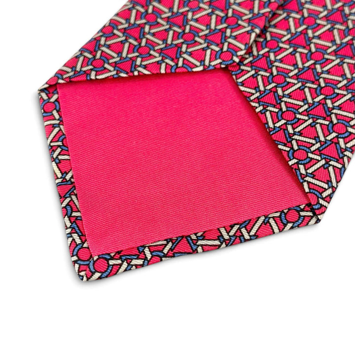 Pristine HERMES tie Geometric pattern pink silk mens 7421 HA