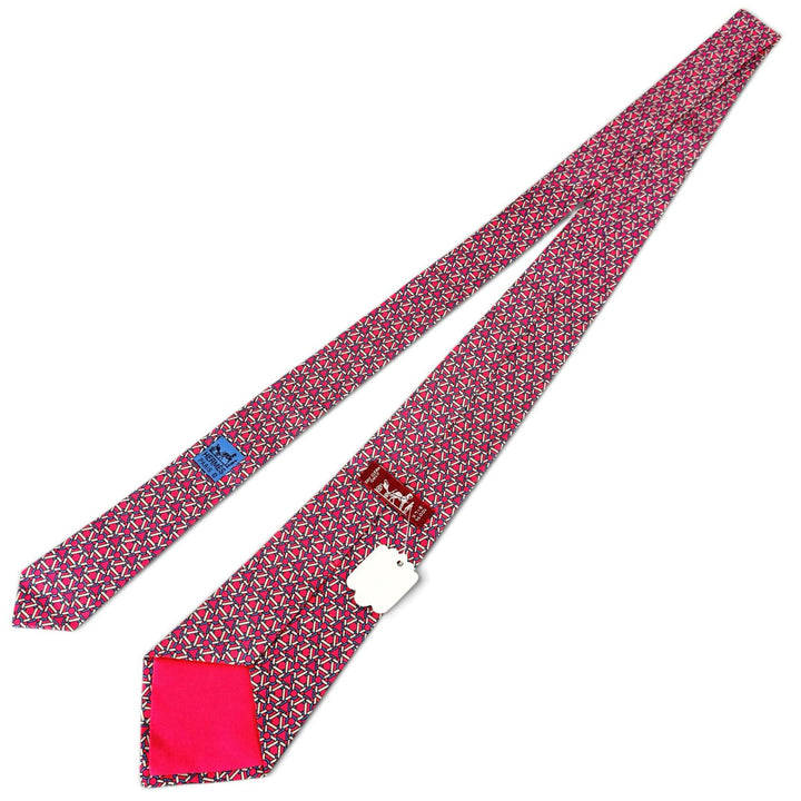 Pristine HERMES tie Geometric pattern pink silk mens 7421 HA