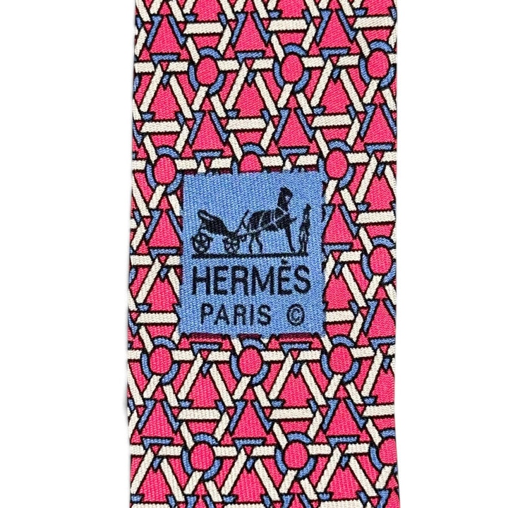 Pristine HERMES tie Geometric pattern pink silk mens 7421 HA