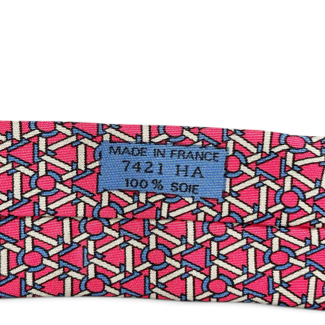 Pristine HERMES tie Geometric pattern pink silk mens 7421 HA