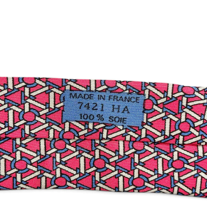 Pristine HERMES tie Geometric pattern pink silk mens 7421 HA