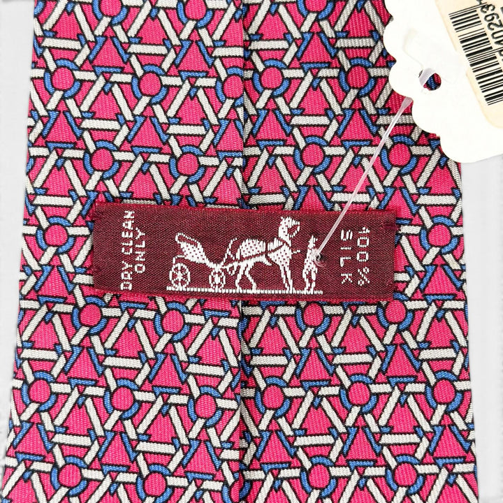 Pristine HERMES tie Geometric pattern pink silk mens 7421 HA