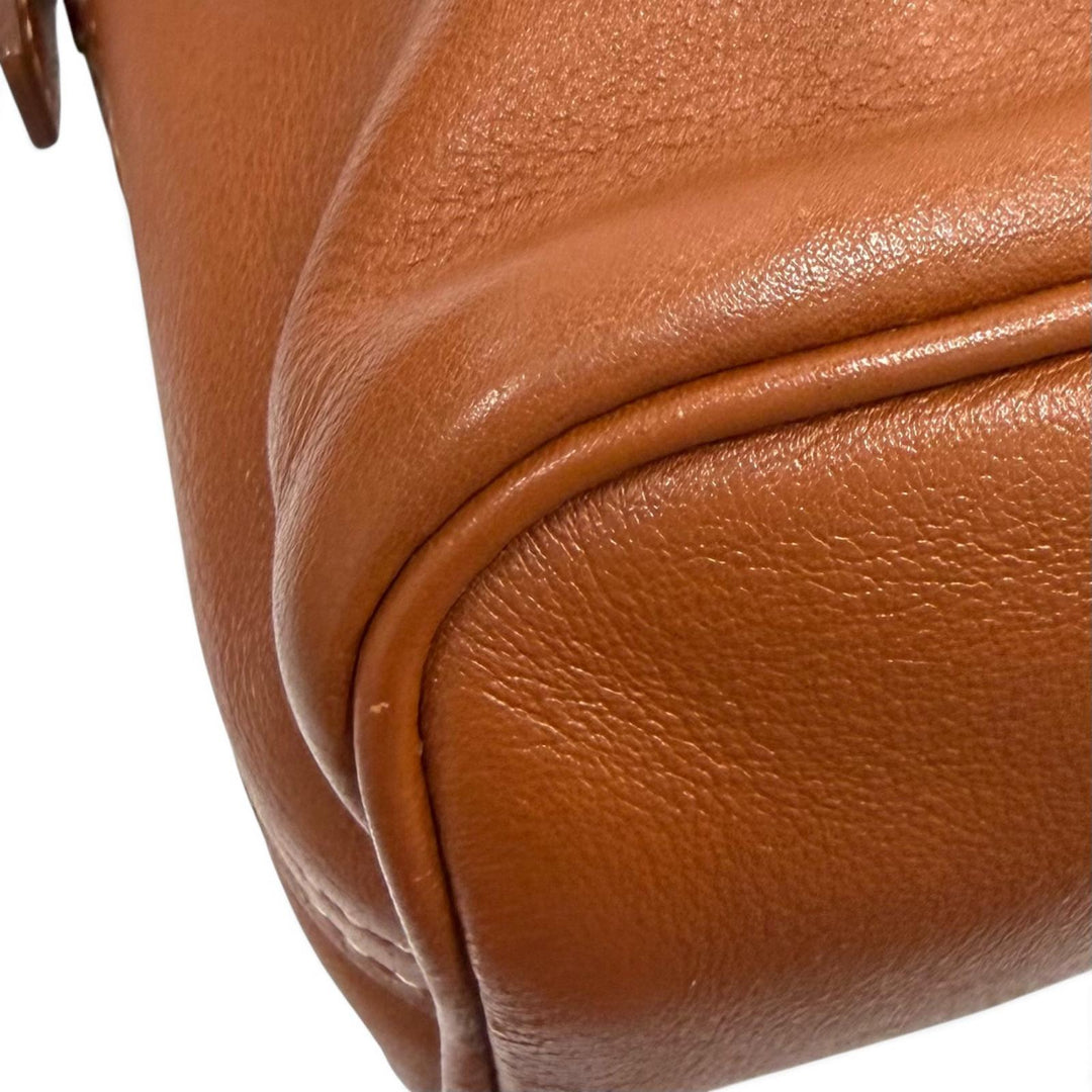 Great HERMES Pouch Bored pouch Logo ZIP Leather Brown leather Women