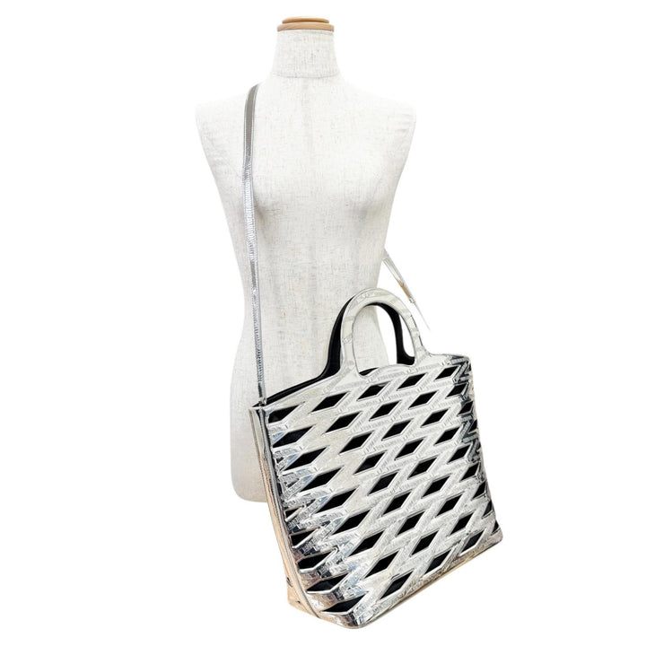 Great BALENCIAGA Neo basket Logo 2-Way Tote Bag/Shoulder Bag Silver 626111
