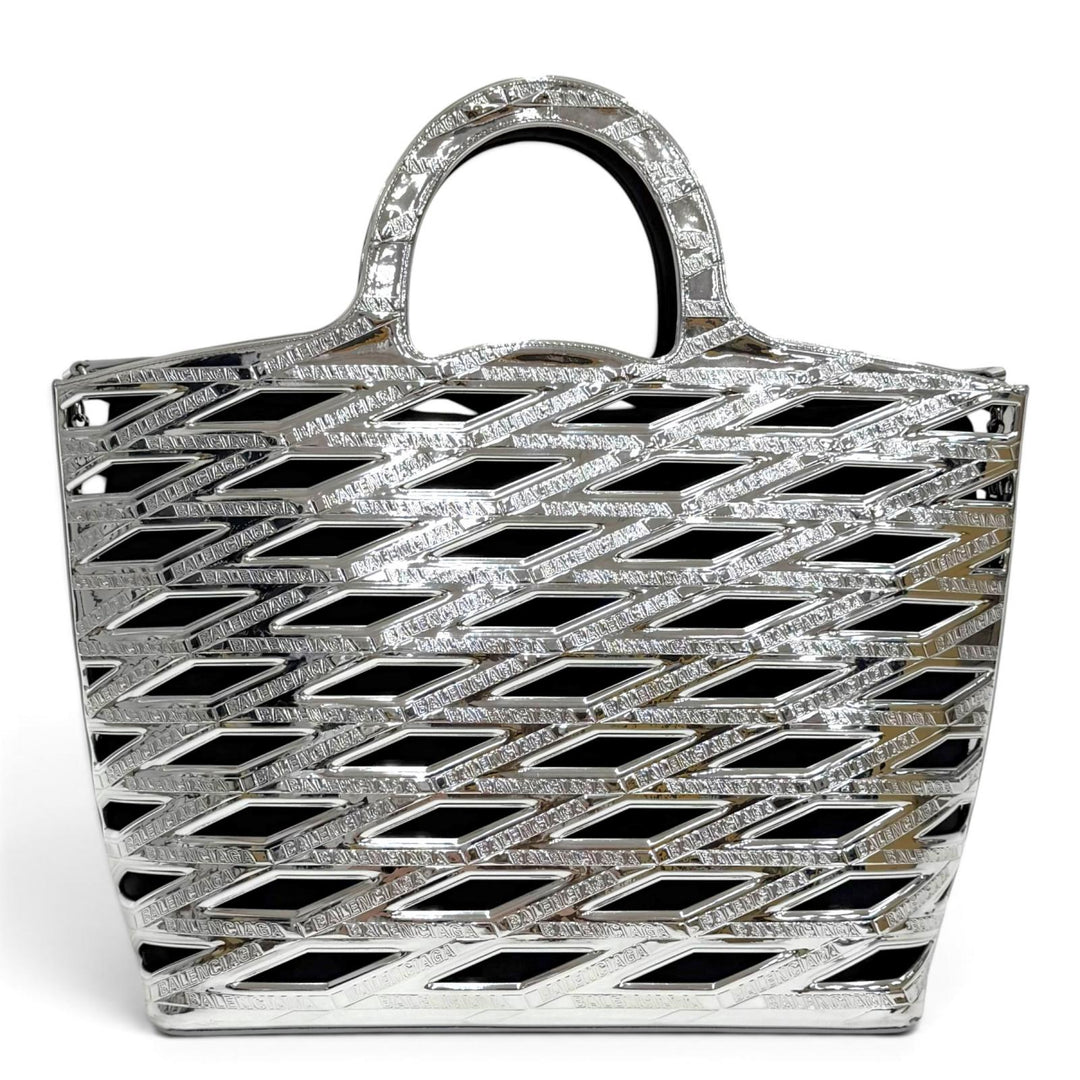 Great BALENCIAGA Neo basket Logo 2-Way Tote Bag/Shoulder Bag Silver 626111