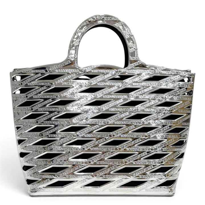 Great BALENCIAGA Neo basket Logo 2-Way Tote Bag/Shoulder Bag Silver 626111