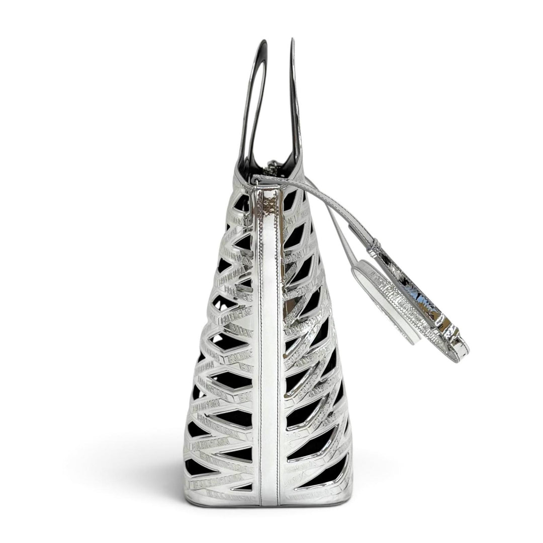 Great BALENCIAGA Neo basket Logo 2-Way Tote Bag/Shoulder Bag Silver 626111