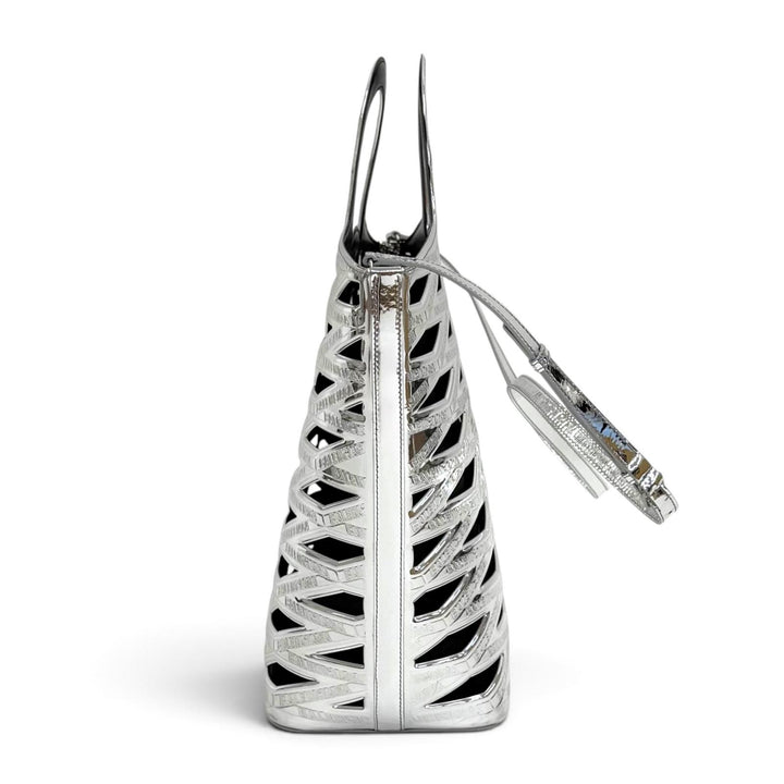 Great BALENCIAGA Neo basket Logo 2-Way Tote Bag/Shoulder Bag Silver 626111