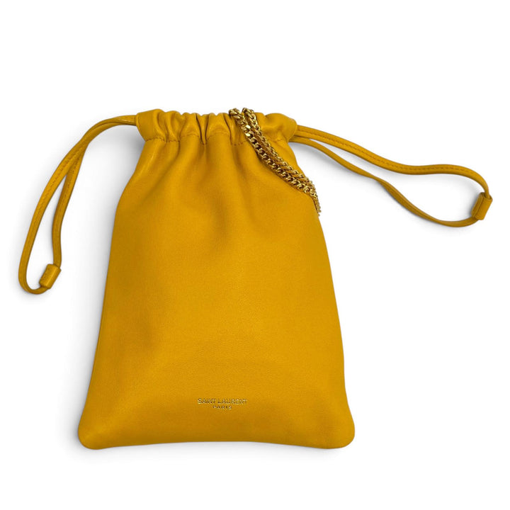 Excellent SAINT LAURENT PARIS Shoulder Bag Drawstring Leather Chain 640714