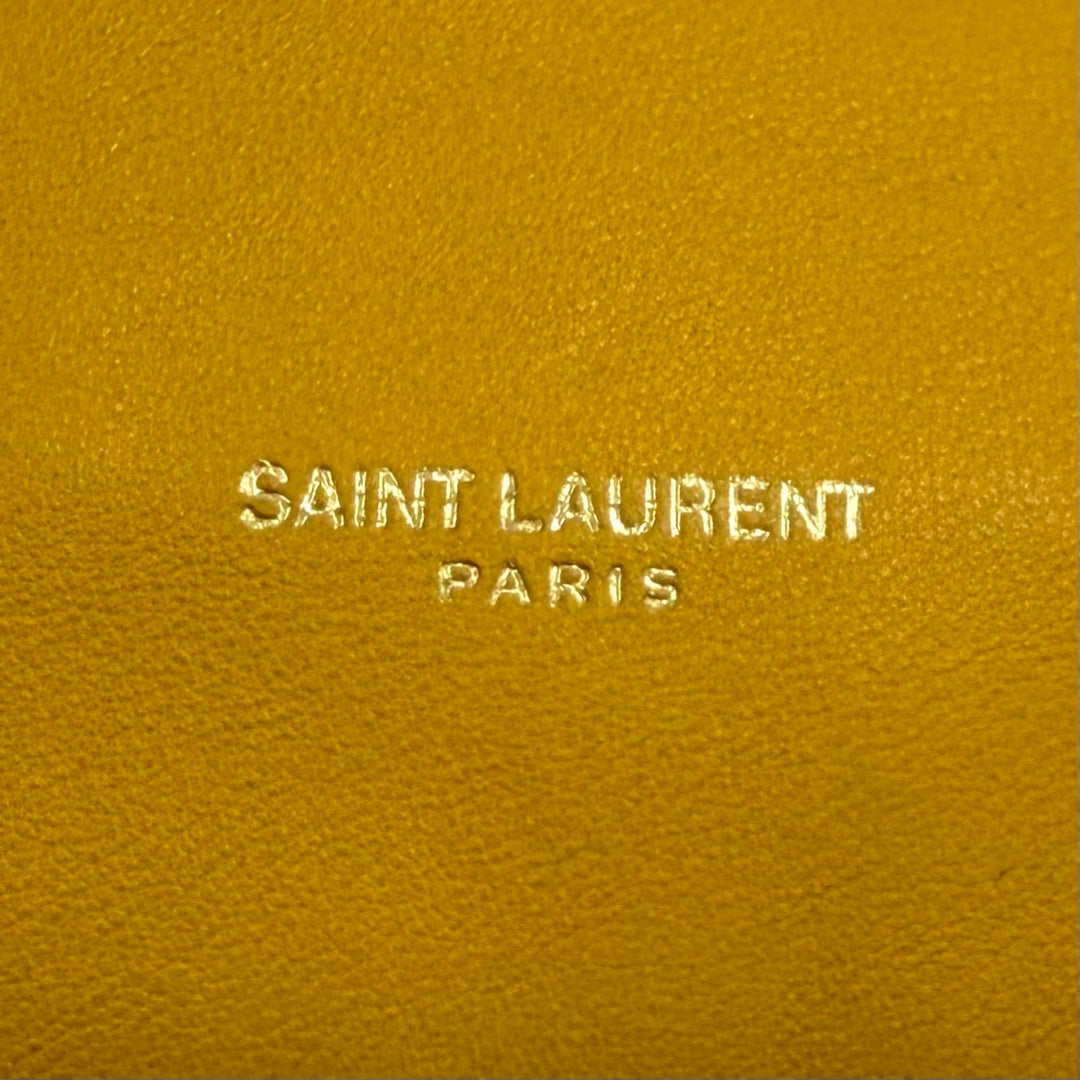 Excellent SAINT LAURENT PARIS Shoulder Bag Drawstring Leather Chain 640714