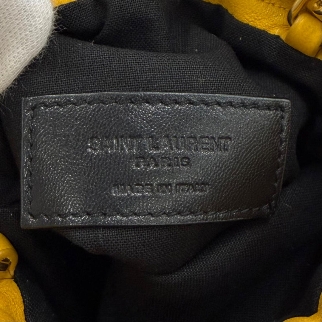 Excellent SAINT LAURENT PARIS Shoulder Bag Drawstring Leather Chain 640714