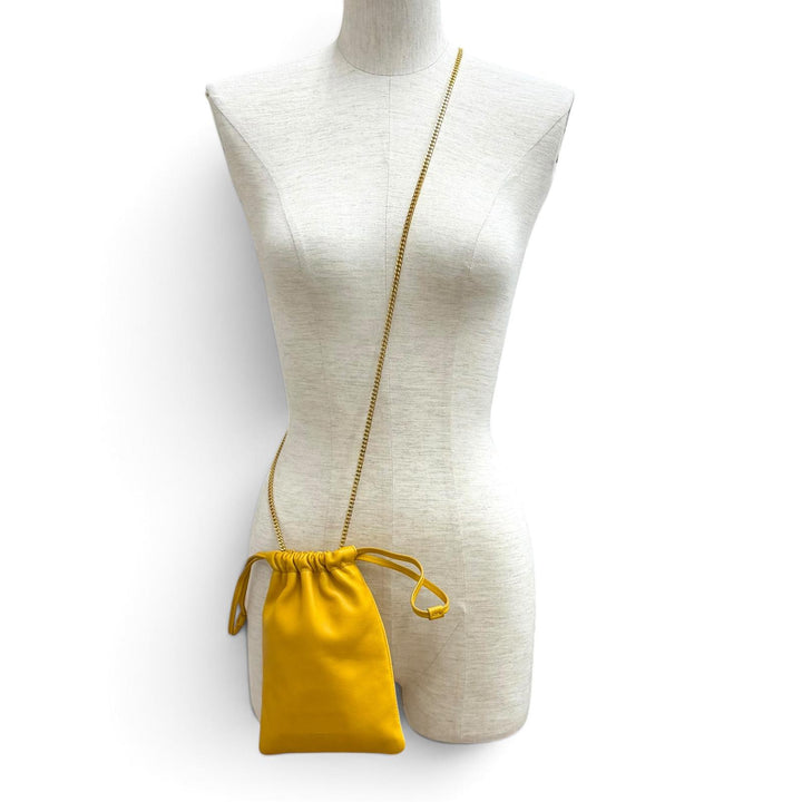Excellent SAINT LAURENT PARIS Shoulder Bag Drawstring Leather Chain 640714