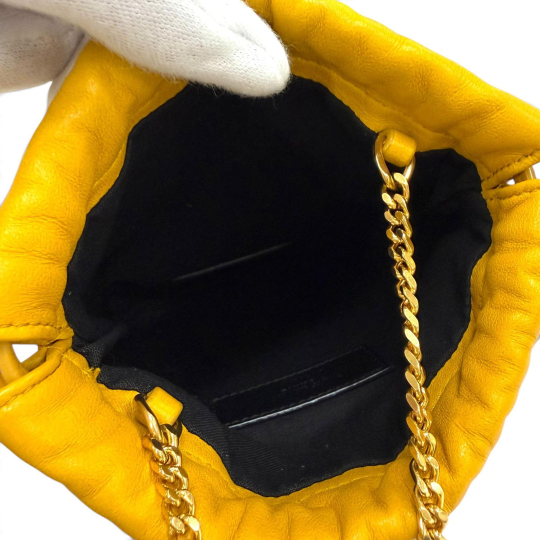 Excellent SAINT LAURENT PARIS Shoulder Bag Drawstring Leather Chain 640714