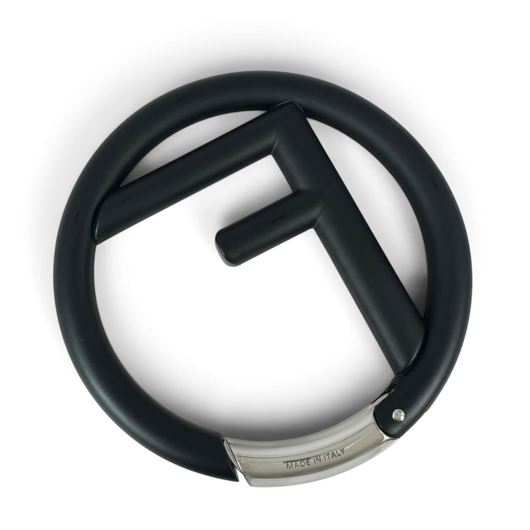 Excellent FENDI key ring Round-shaped F-logo carabiner key ring black Women