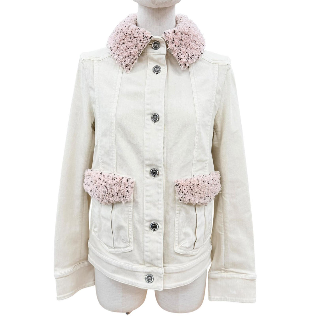 Pristine CHANEL Denim Jacket Ivory cotton Women 34 16B P54559