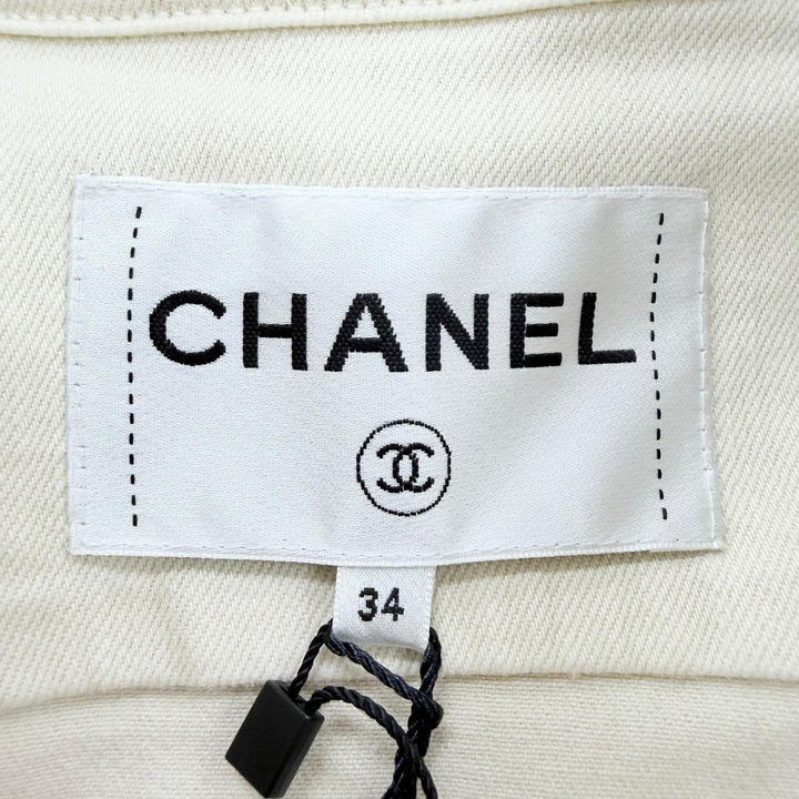 Pristine CHANEL Denim Jacket Ivory cotton Women 34 16B P54559