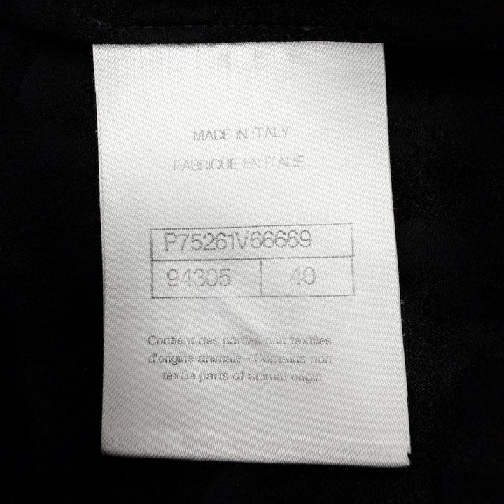 Great CHANEL blouse COCO MarkPattern black silk Women 40 P75261