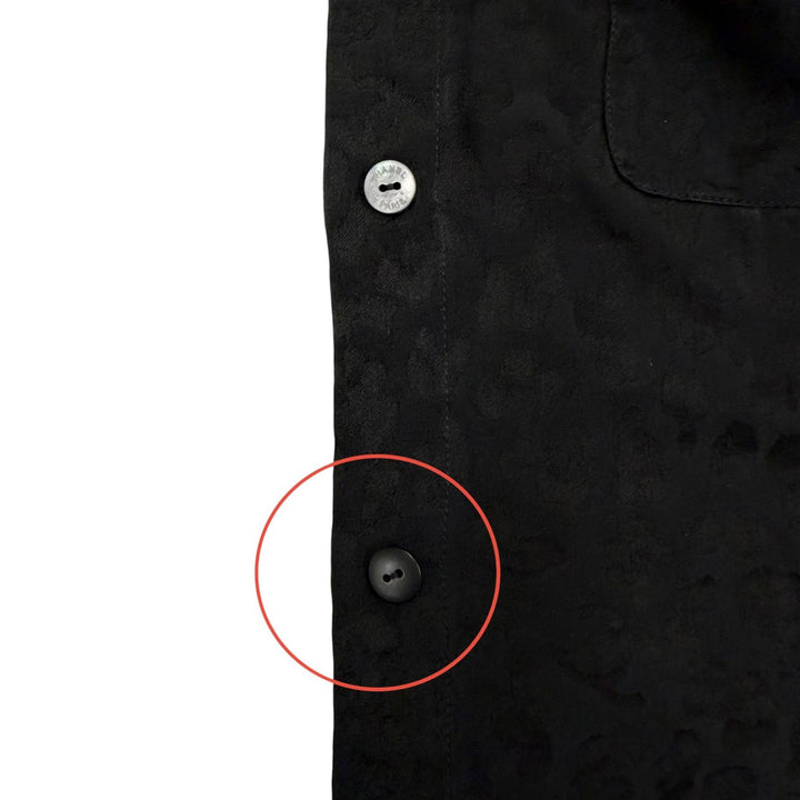 Great CHANEL blouse COCO MarkPattern black silk Women 40 P75261