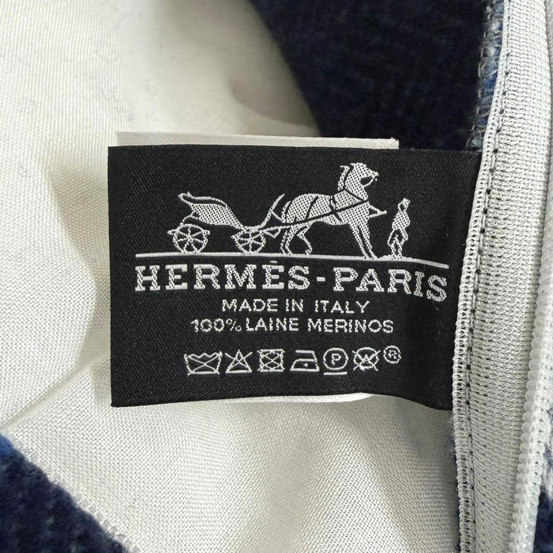 Excellent HERMES Itak 100% Merino Wool Jacquard Cushion Marin wool mens