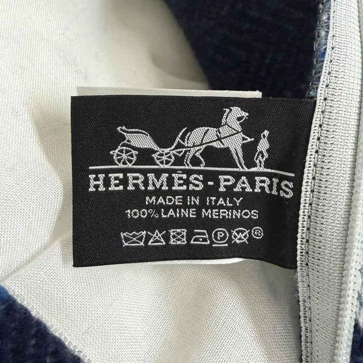 Excellent HERMES Itak 100% Merino Wool Jacquard Cushion Marin wool mens