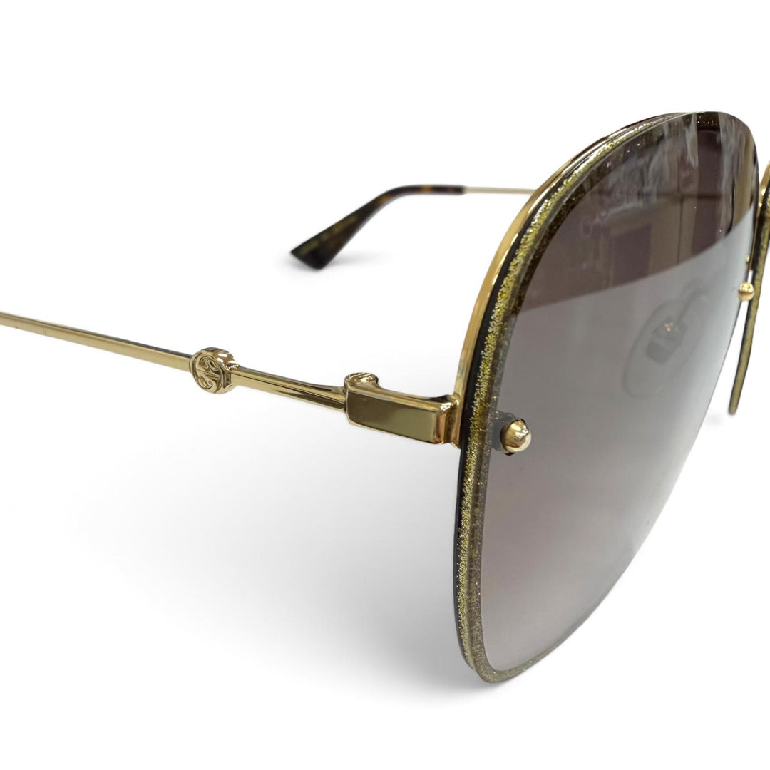 Discounted Great GUCCI sunglasses Interlocking G Glitter Square gold Women GG0228S