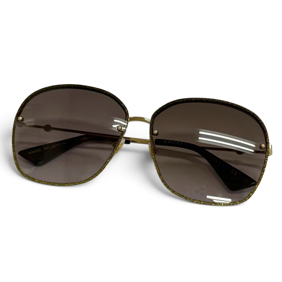 Discounted Great GUCCI sunglasses Interlocking G Glitter Square gold Women GG0228S