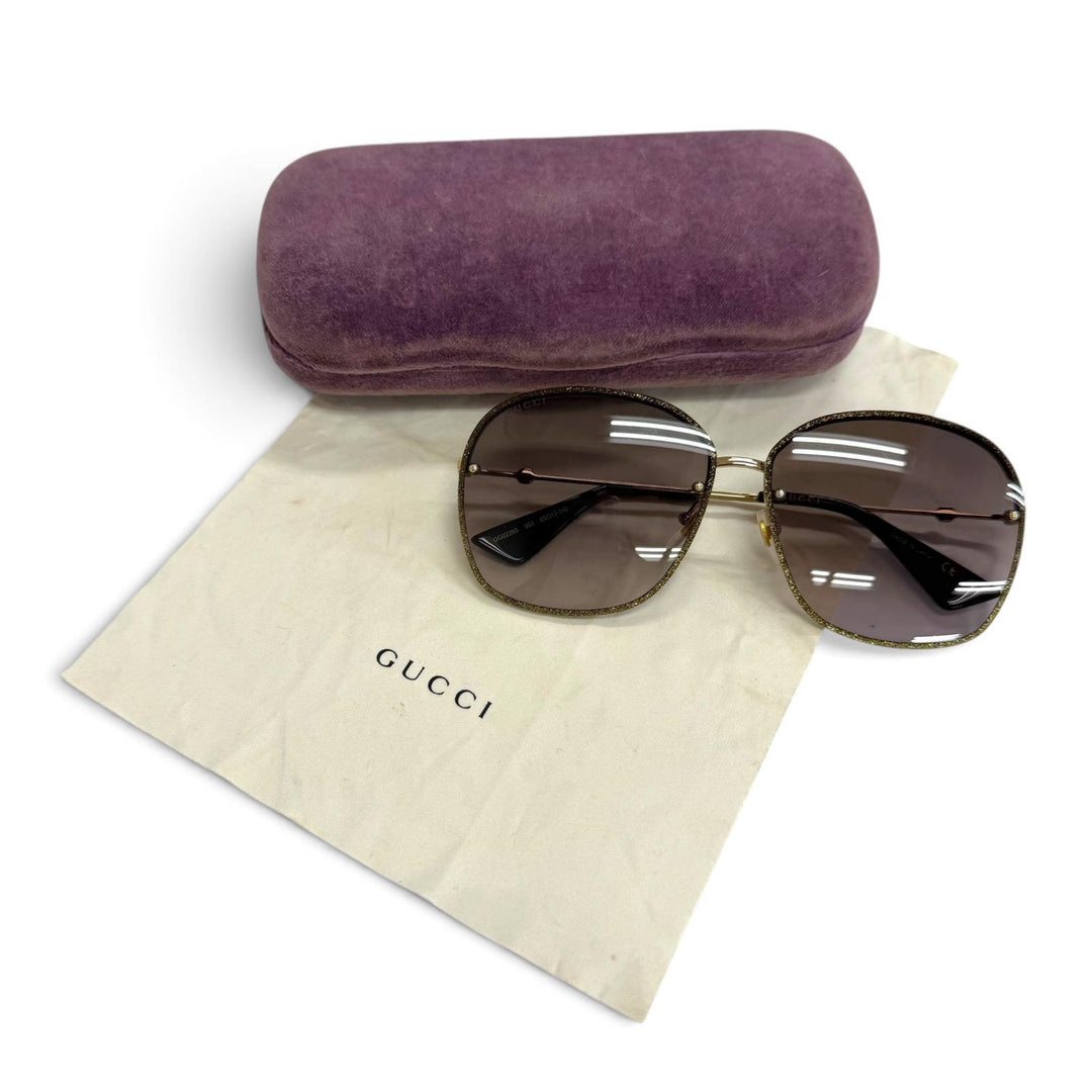 Discounted Great GUCCI sunglasses Interlocking G Glitter Square gold Women GG0228S