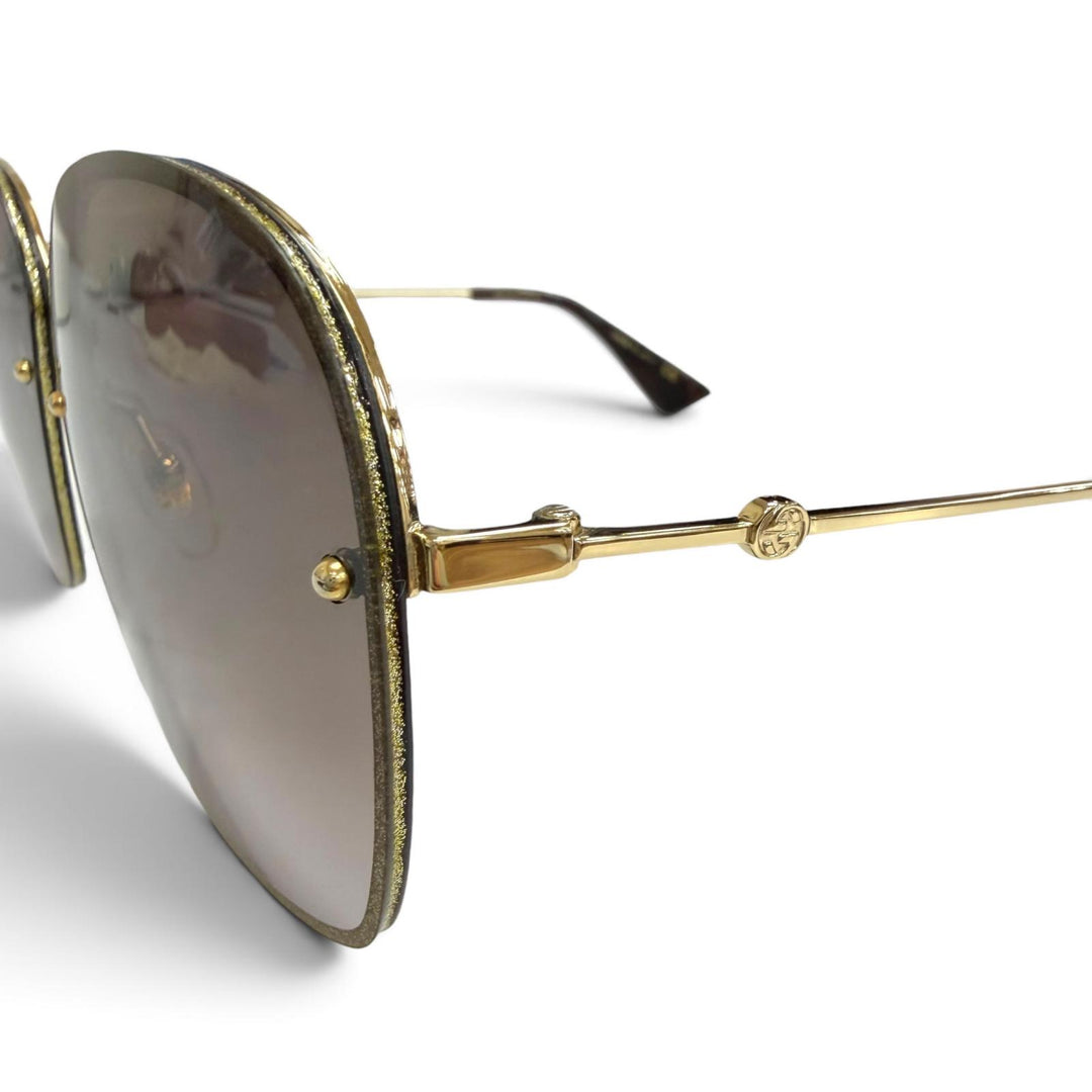 Discounted Great GUCCI sunglasses Interlocking G Glitter Square gold Women GG0228S