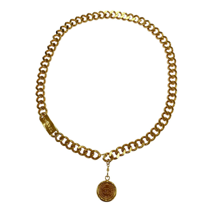 Great CHANEL belt 31 RUE CAMBON COCO Mark Logo Chain gold metal Women