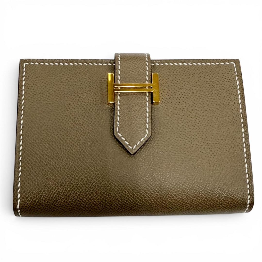 Excellent HERMES Card Case Bearn Mini Card Case Vaugham Leather Women