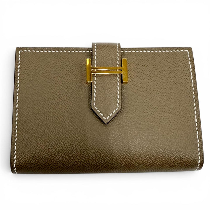 Excellent HERMES Card Case Bearn Mini Card Case Vaugham Leather Women