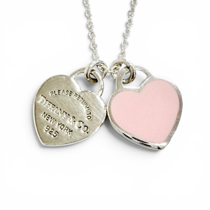 Excellent TIFFANY&Co. Necklace Pink Double Heart Tag Pendant Silver 925 Women