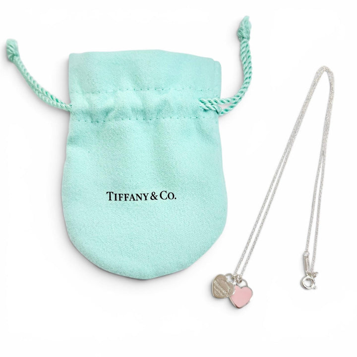 Excellent TIFFANY&Co. Necklace Pink Double Heart Tag Pendant Silver 925 Women