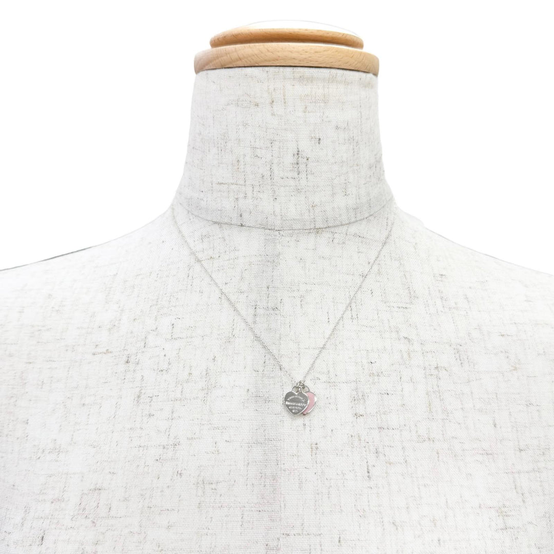 Excellent TIFFANY&Co. Necklace Pink Double Heart Tag Pendant Silver 925 Women