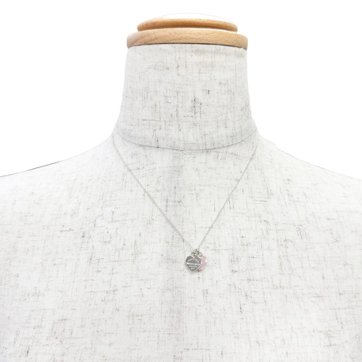 Excellent TIFFANY&Co. Necklace Pink Double Heart Tag Pendant Silver 925 Women