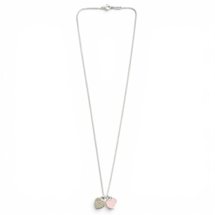 Excellent TIFFANY&Co. Necklace Pink Double Heart Tag Pendant Silver 925 Women