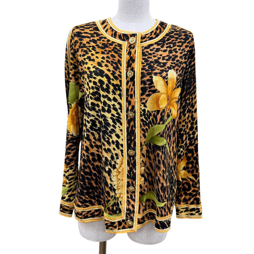Excellent LEONARD FASHION cardigan Leopard print and floral pattern L