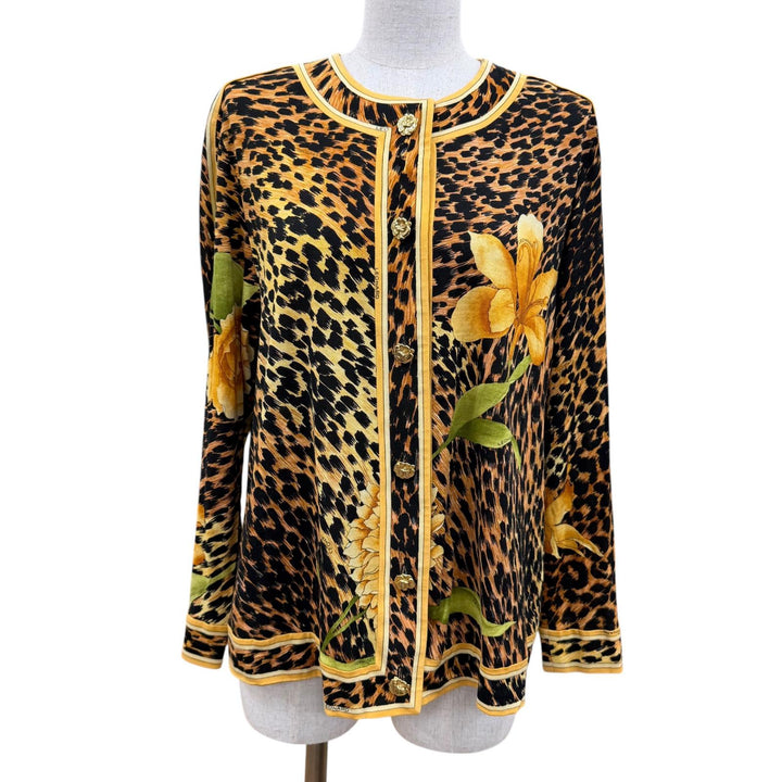 Excellent LEONARD FASHION cardigan Leopard print and floral pattern L