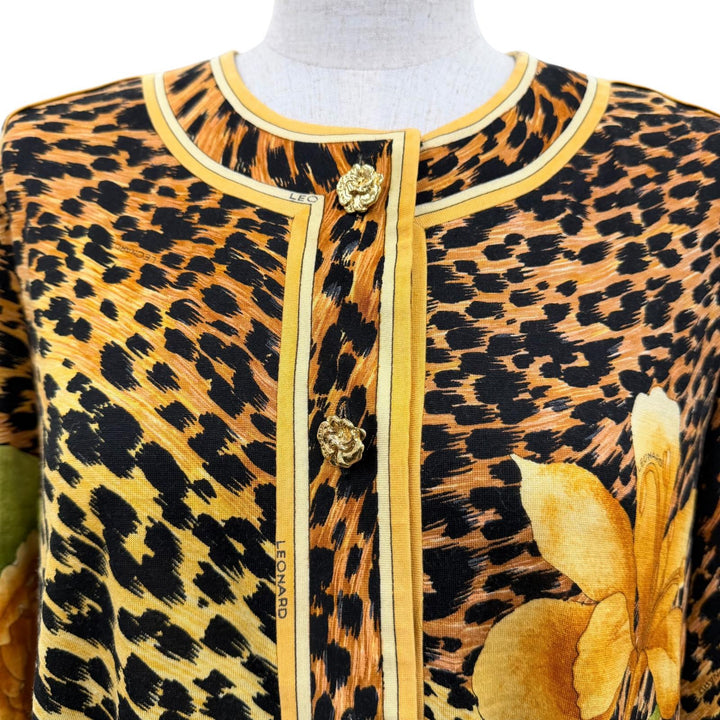 Excellent LEONARD FASHION cardigan Leopard print and floral pattern L