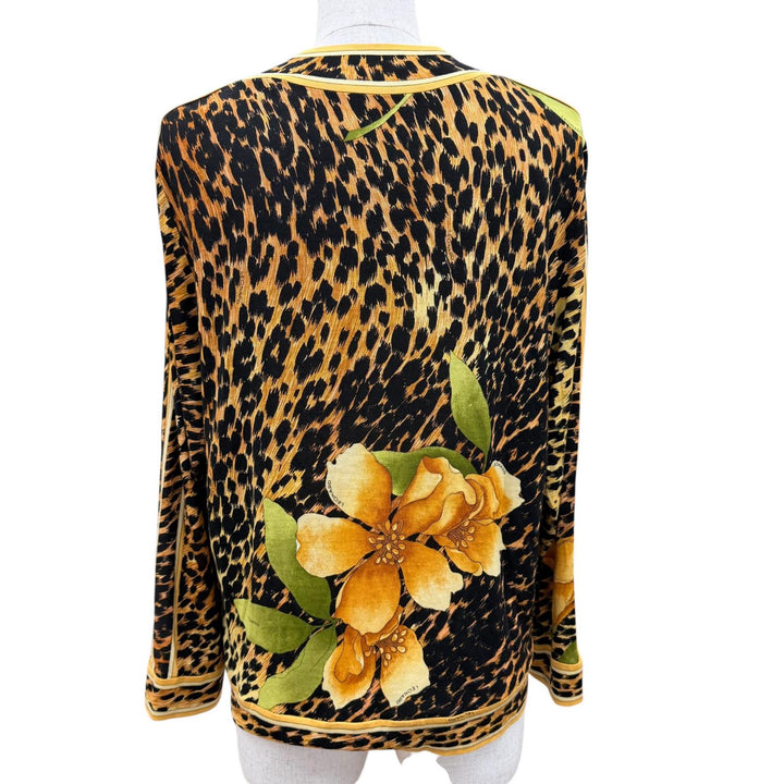 Excellent LEONARD FASHION cardigan Leopard print and floral pattern L