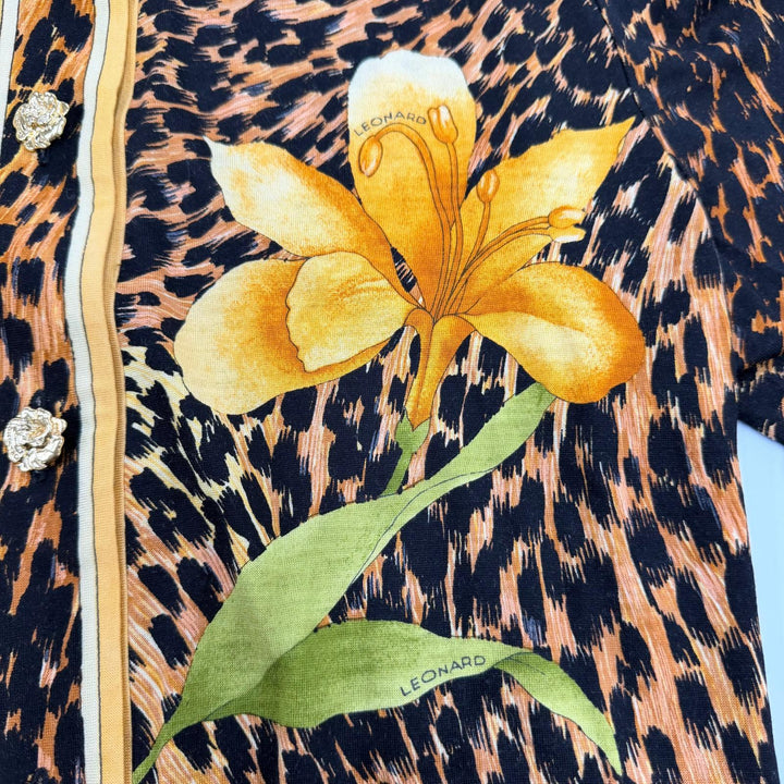 Excellent LEONARD FASHION cardigan Leopard print and floral pattern L