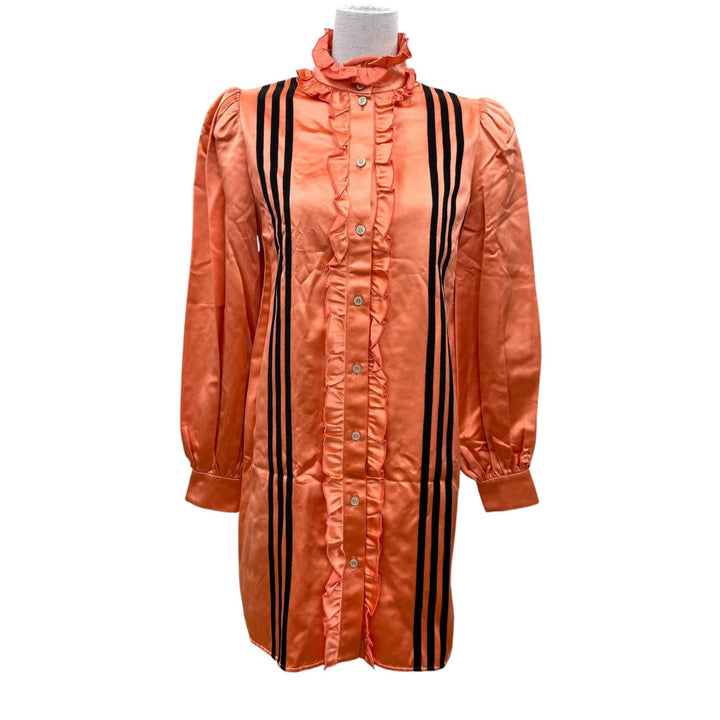 Great GUCCI×adidas one piece ruffle long-sleeved shirt Orange silk 38 723272