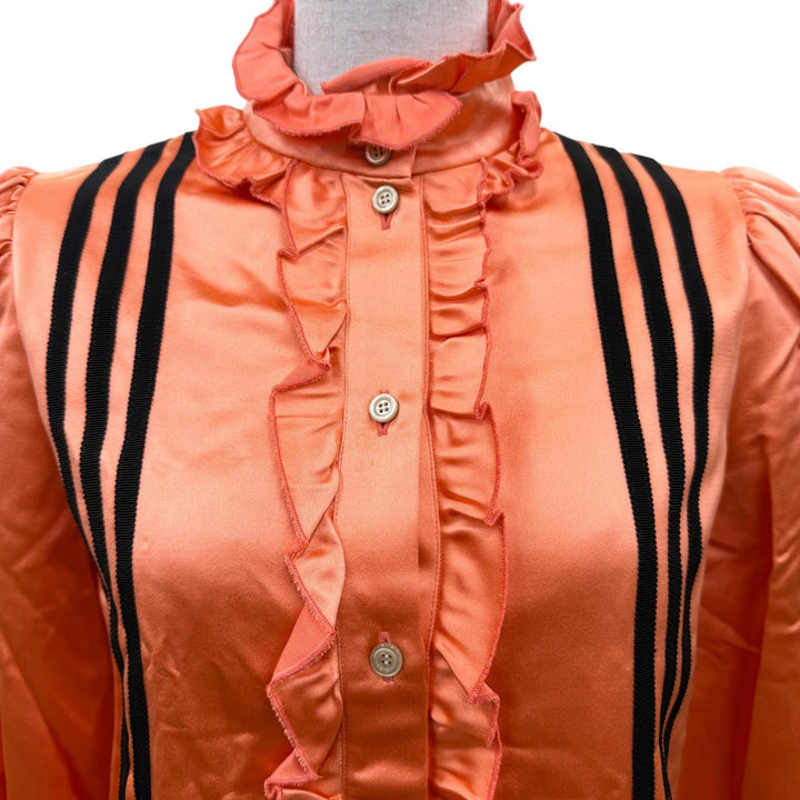Great GUCCI×adidas one piece ruffle long-sleeved shirt Orange silk 38 723272