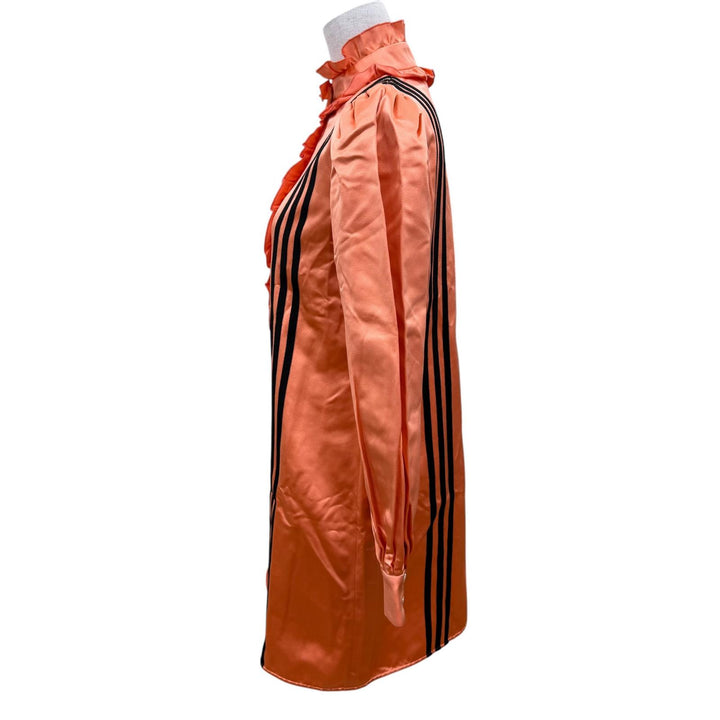 Great GUCCI×adidas one piece ruffle long-sleeved shirt Orange silk 38 723272