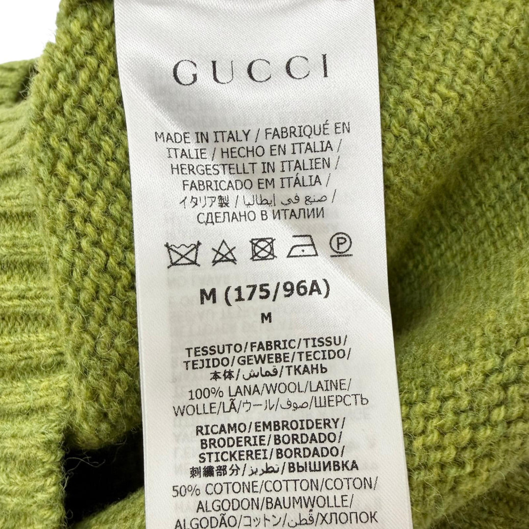 Pristine GUCCI sweater Crew neck, back logo embroidery green wool mens M 763365