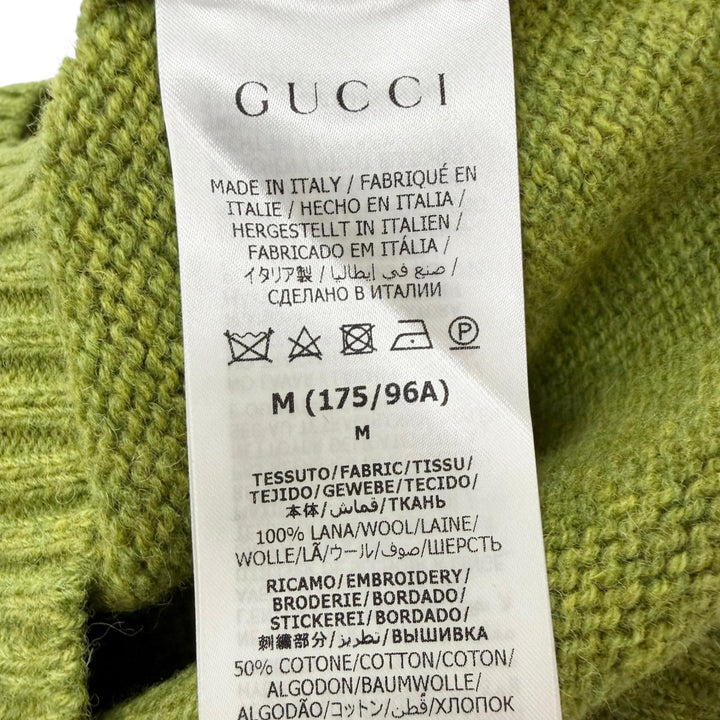 Pristine GUCCI sweater Crew neck, back logo embroidery green wool mens M 763365