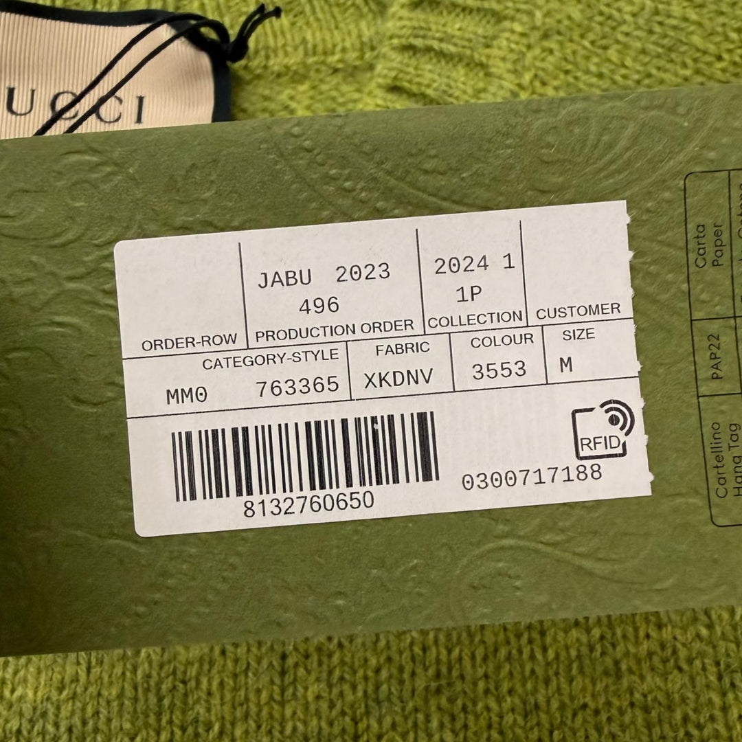 Pristine GUCCI sweater Crew neck, back logo embroidery green wool mens M 763365