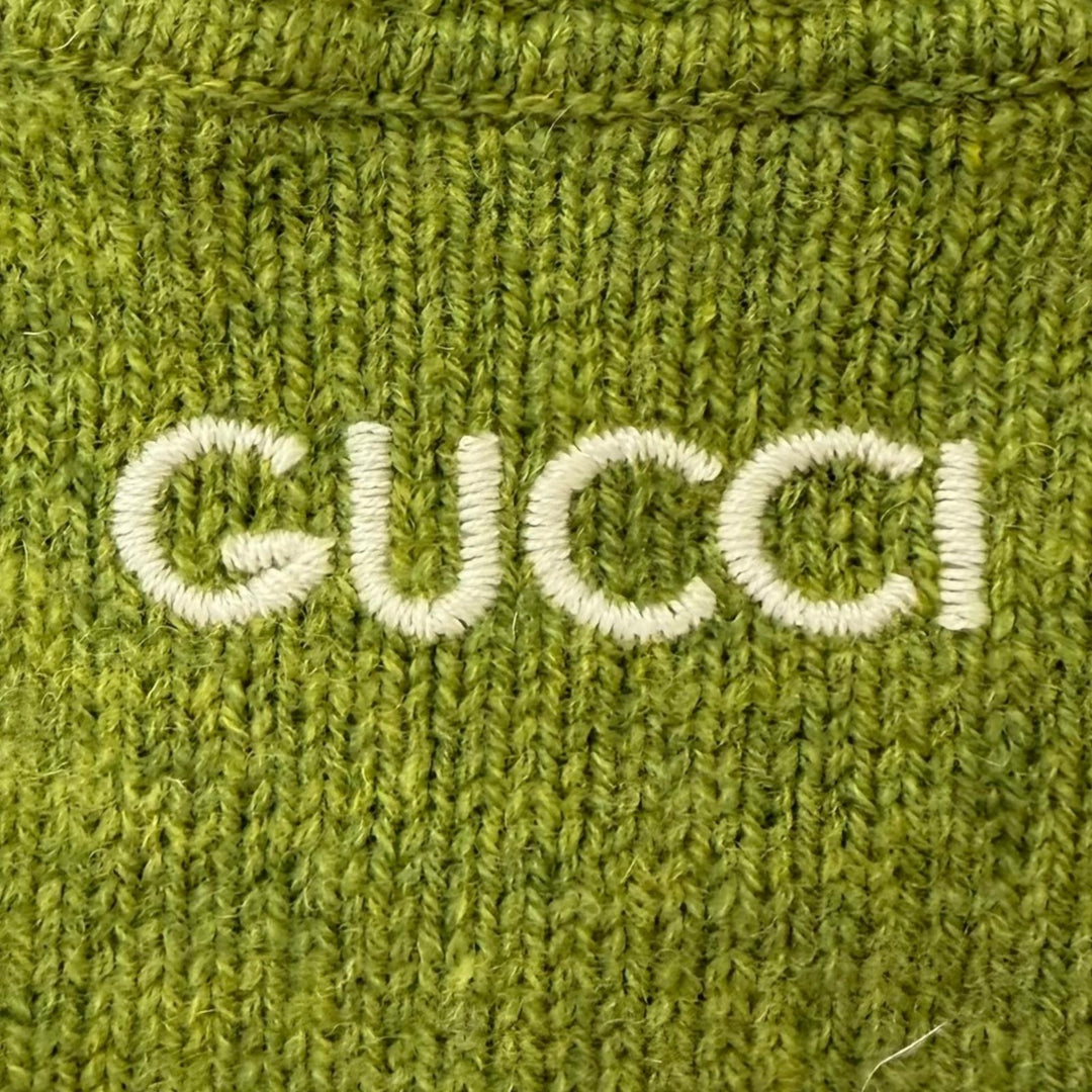 Pristine GUCCI sweater Crew neck, back logo embroidery green wool mens M 763365
